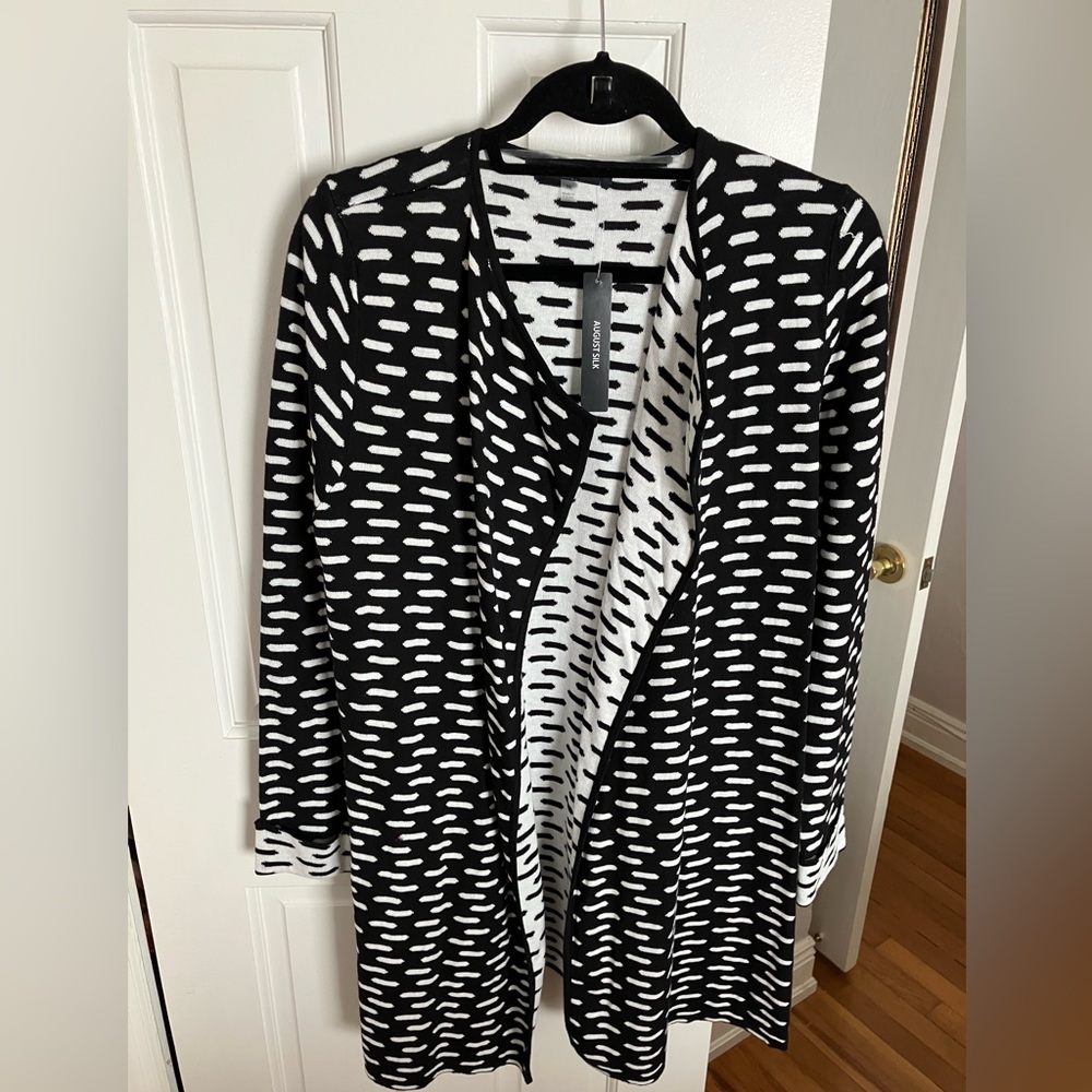 August Silk Black and White Patterned Sweater Coat